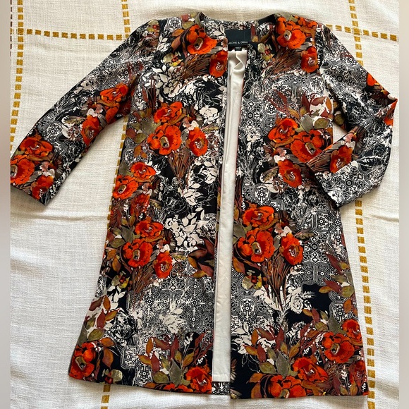 Long Floral Collarless Blazer Jacket - Picture 1 of 12